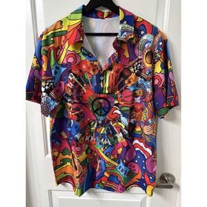 Psychedelic Hippie Hawaiian Shirt Short Sleeve Guitar Shirt For Men/Women Sz M